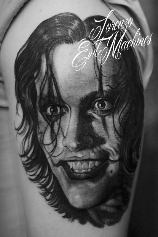 Corvo_the_Raven_brandon_lee_eric_draven_Lorenzo_tatuatore_Evil_Machines_realistic_tattoo_tatuaggi_realistici_3d_Roma_ritratti_gothic_dark_film_best_migliore