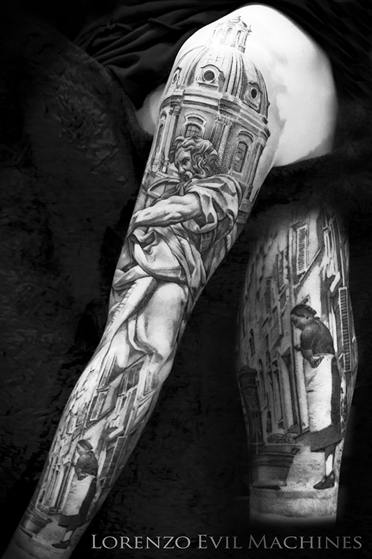 Roma_Rione_Monti_cupola_san_matteo_borgo_fontanella_black_gray_Lorenzo_Evil_Machines_realistic_tattoo_tatuaggi_realistici_Roma_sito_best_migliore