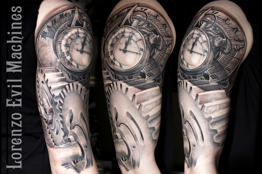 orologio_ingranaggi_watch_black_gray_sfumato_lorenzo_evil_machines_tattoo_tatuaggio_realistico_roma_sito_best_migliore
