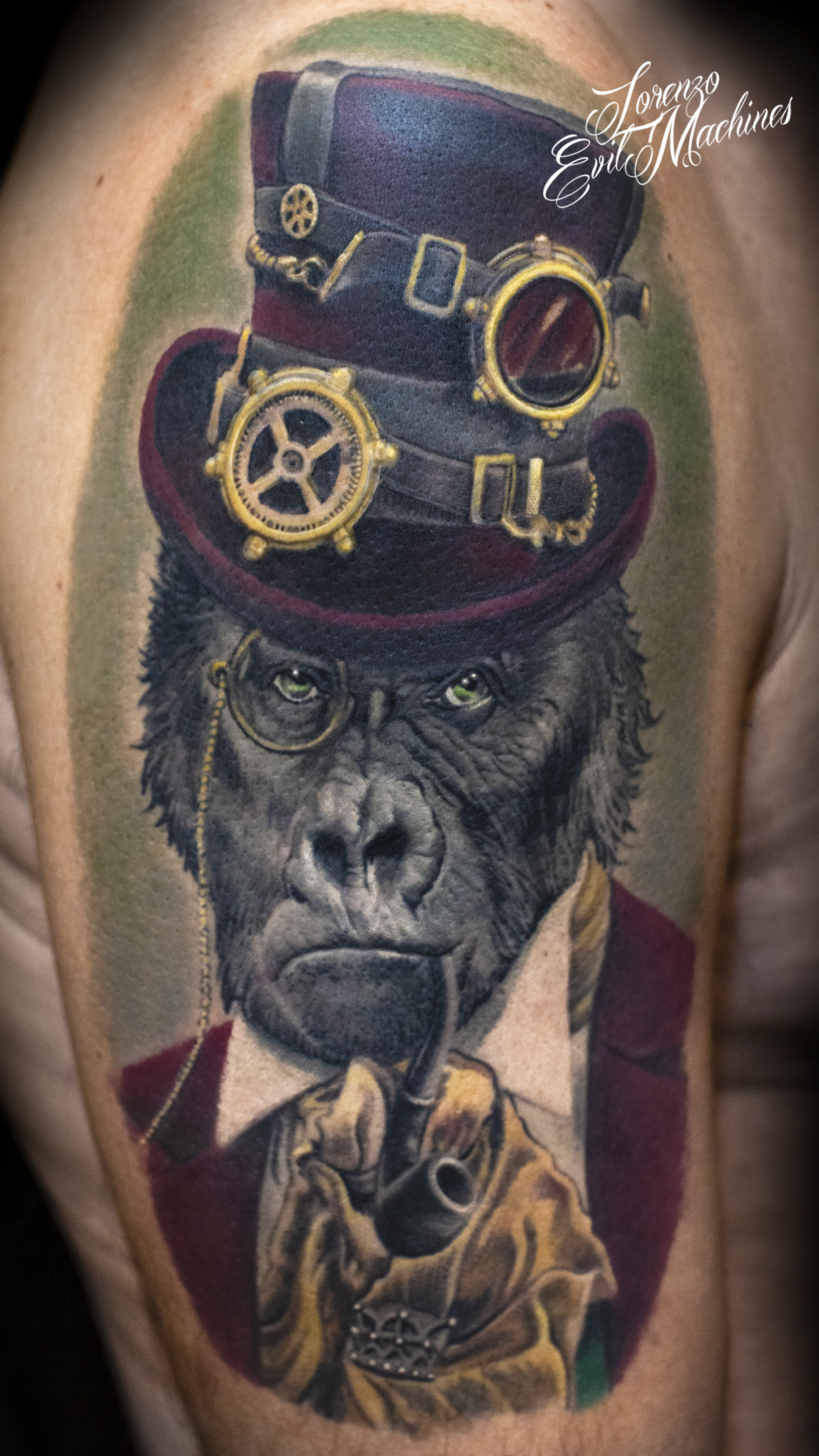Gorilla_lord_steampunk_gentleman_Lorenzo_tatuatore_Evil_Machines_realistic_tattoo_tatuaggi_realistici_3d_Roma_miglior_migliore_ritratti_firma