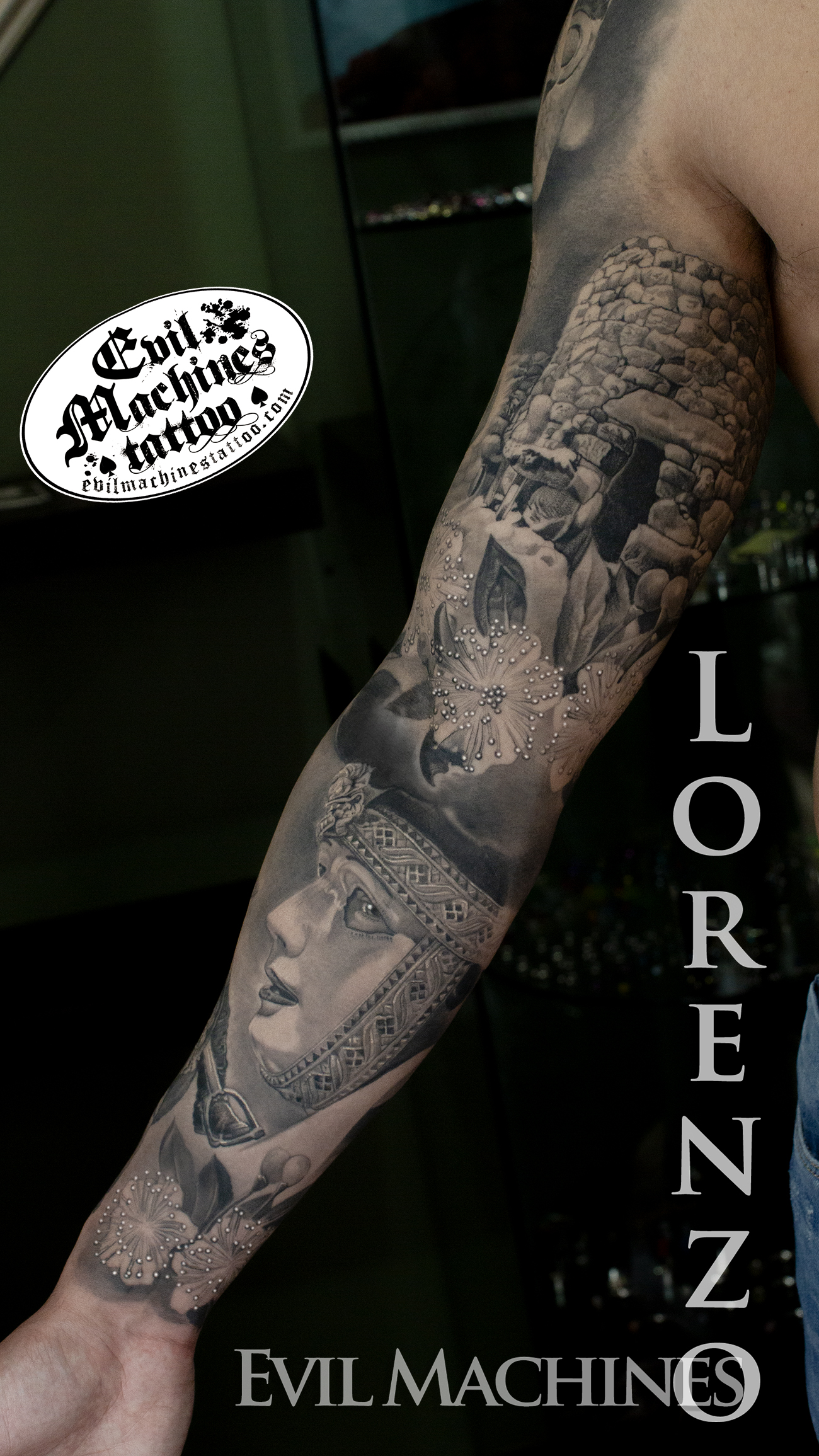 Braccio_sardinia_sardegna_tradizione_sucomponidori_nuraghe_mirto_black_gray_3d_migliore_Lorenzo_Evil_Machines_realistic_tattoo_tatuaggi_realistici_Roma_5