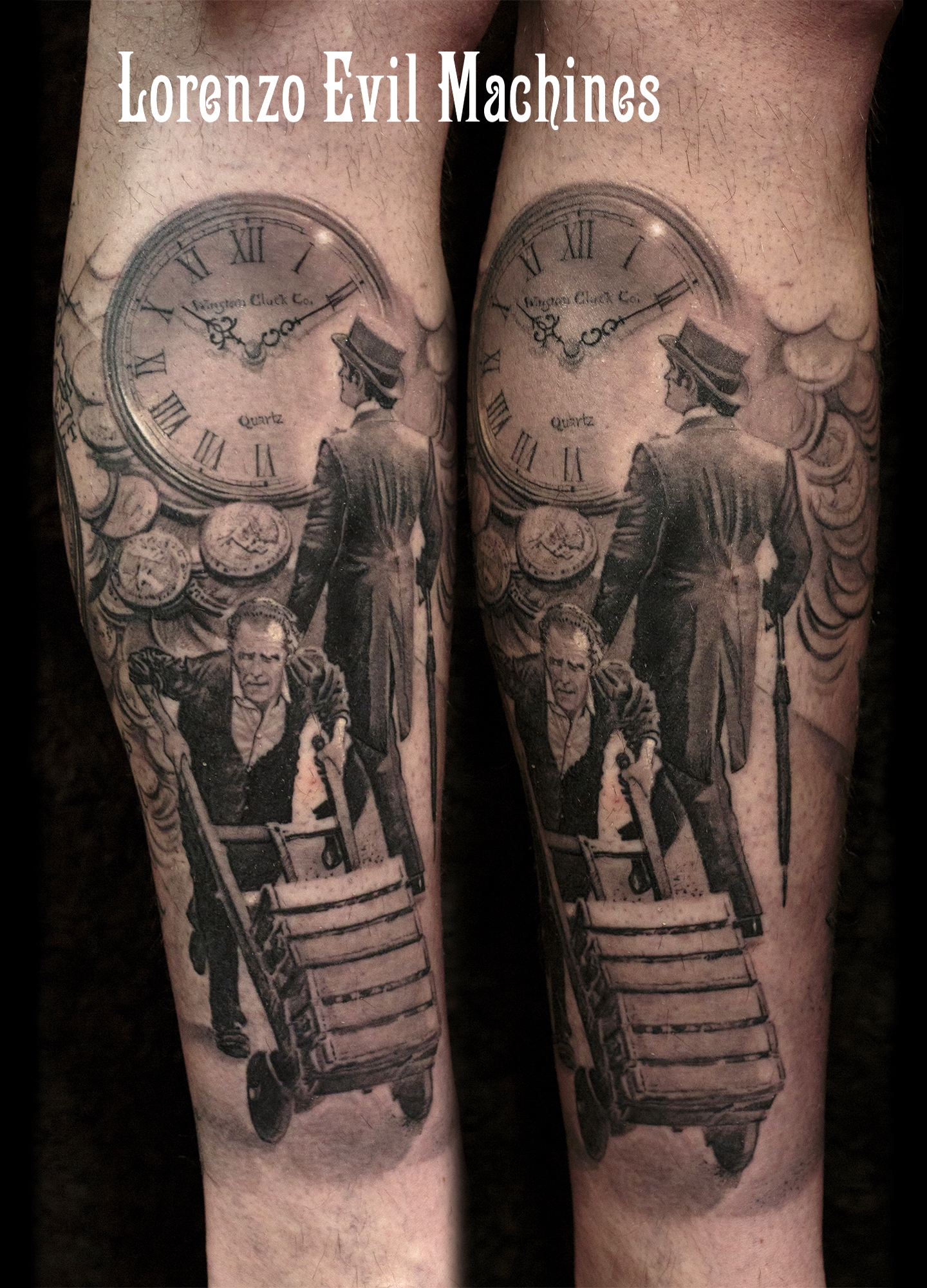 Soldi_money_capitalism_economy_disuguaglianze_sociali_orologio_watch_social_difference_Lorenzo_Evil_machines_realistic_tattoo